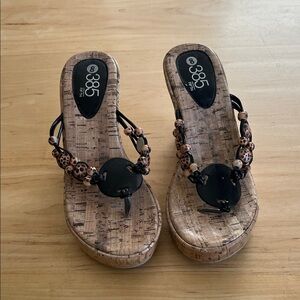 385 Fifth Black and Tan Beaded Sandals